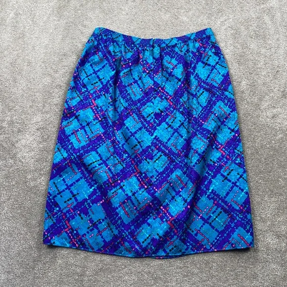 ANNE CRIMMINS for LUMI COLLECTIONS Blue Plaid Silk Skirt Suit Set Size 16 - Picture 12 of 16